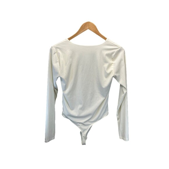 House of Harlow 1960 Bodysuit Medium Ivory Ribbed Diamond V-Neck Timeless Style - Picture 2 of 14